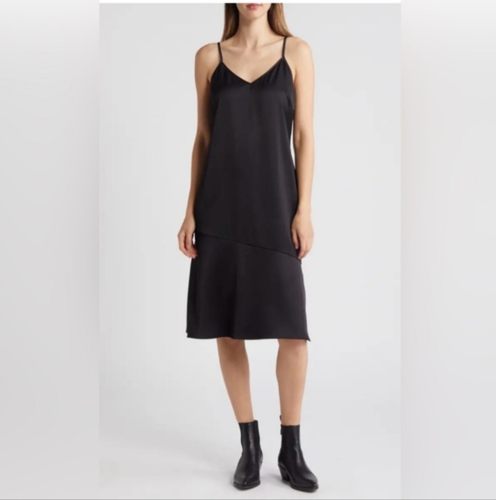 NWOT SAM EDELMAN Black V-Neck Sleeveless Midi Slip Dress Size 6